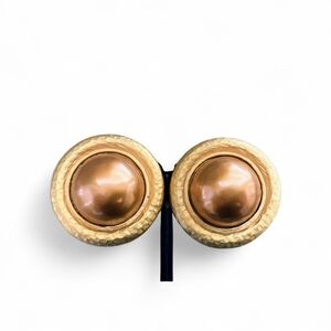 CAROLEE Vintage Signed 1990's Round Gold With Bronze Classic Clip On Earrings